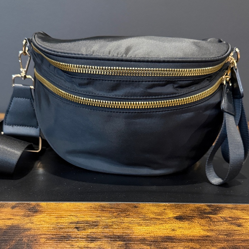 Black Belt Bag with Gold Zippers